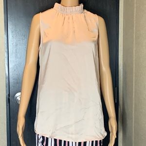 banana republic ruffle drama neck top soft white peach back keyhole size medium